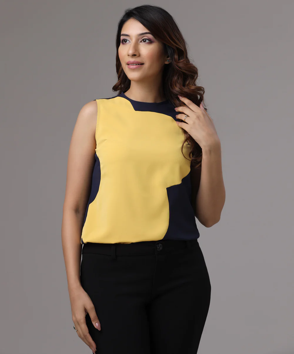 Floral Patched Chiffon Yellow Top