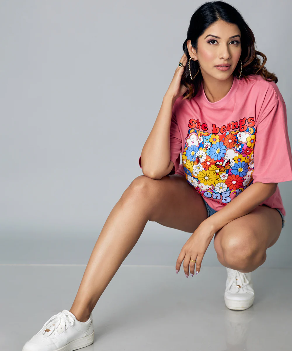 Floral Print Oversize Pink Tshirt - Image 3