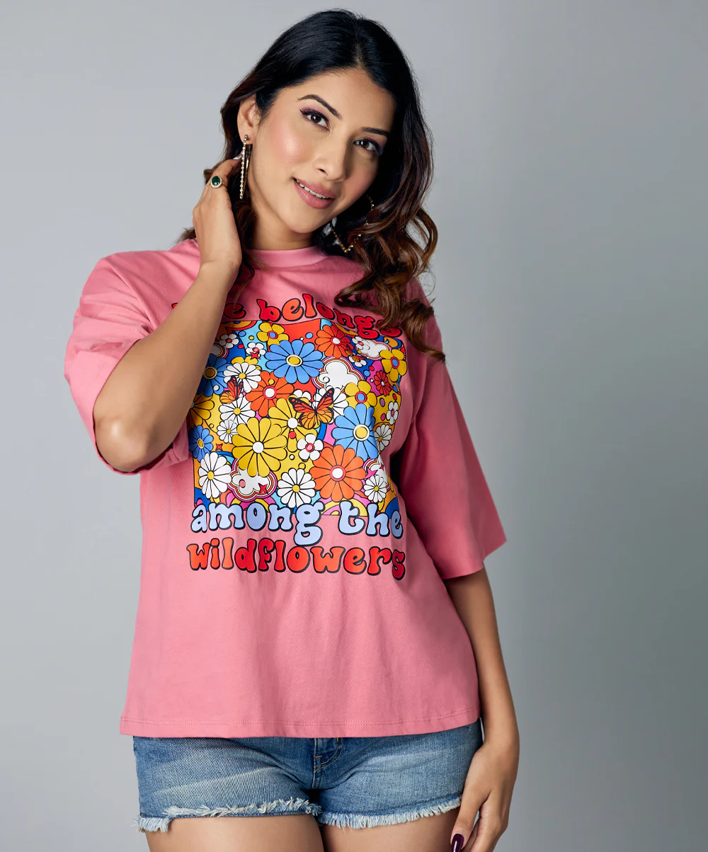 Floral Print Oversize Pink Tshirt - Image 5