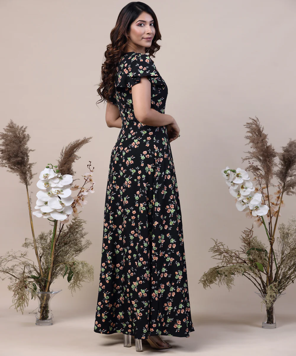 Floral Printed Flutter Sleeve Maxi Dress - Image 2