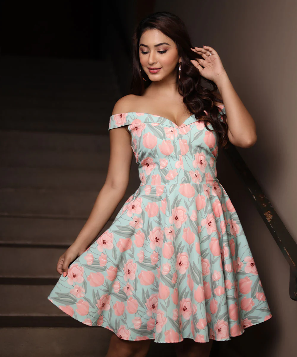Floral Printed Princess Cut Dress