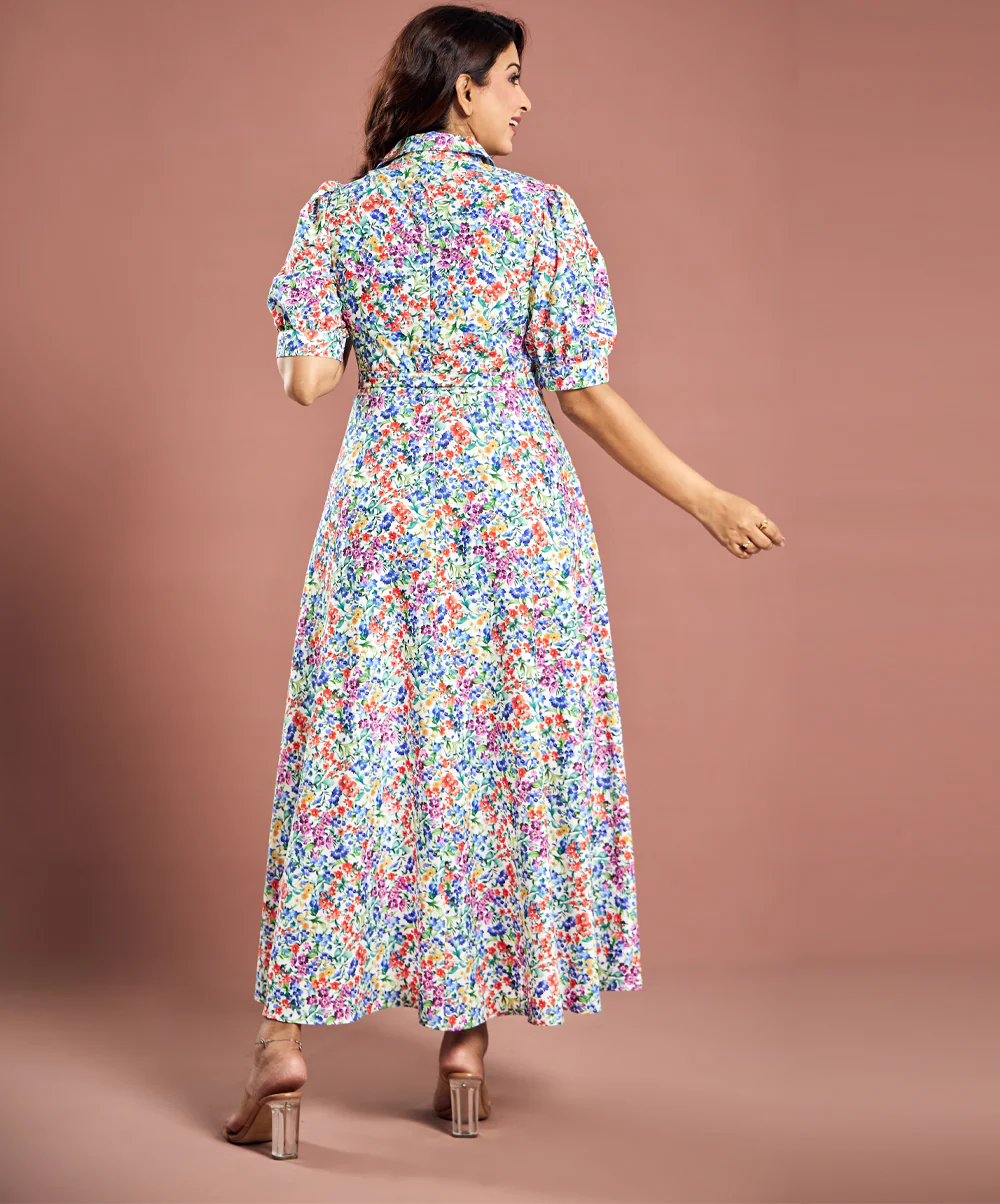 Floral Printed Short Sleeve Detailed Dress - Image 6