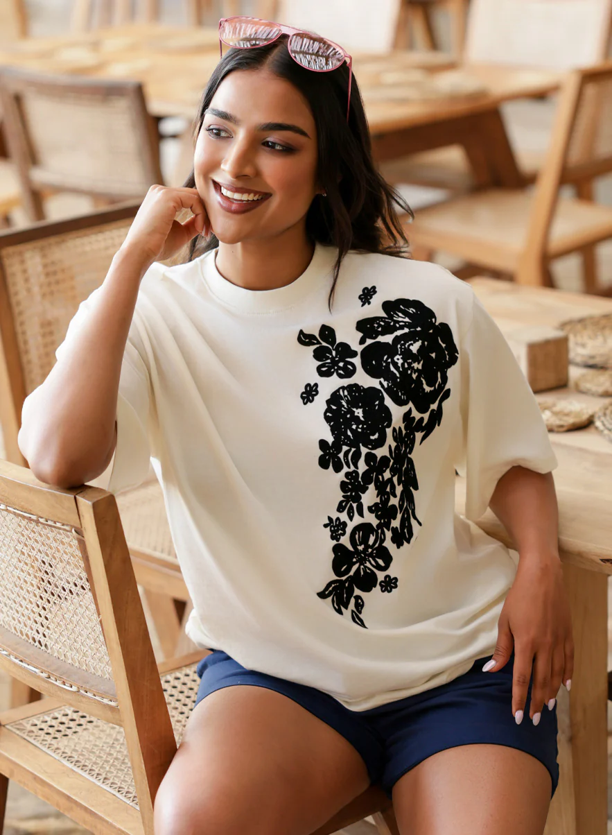 Floral Printed White T-Shirt - Image 3