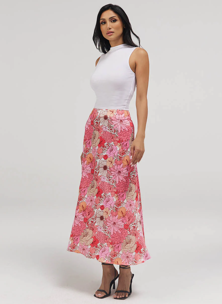 Flower Printed Satin Skirt - Image 2