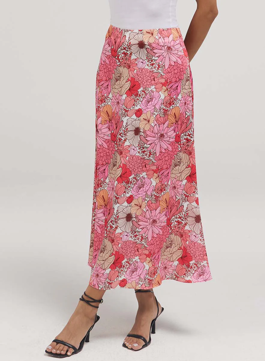 Flower Printed Satin Skirt - Image 3