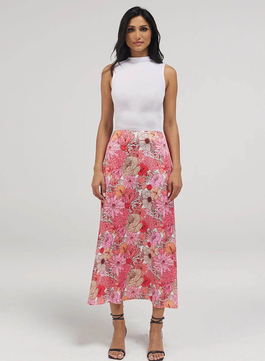 Flower Printed Satin Skirt - Image 4
