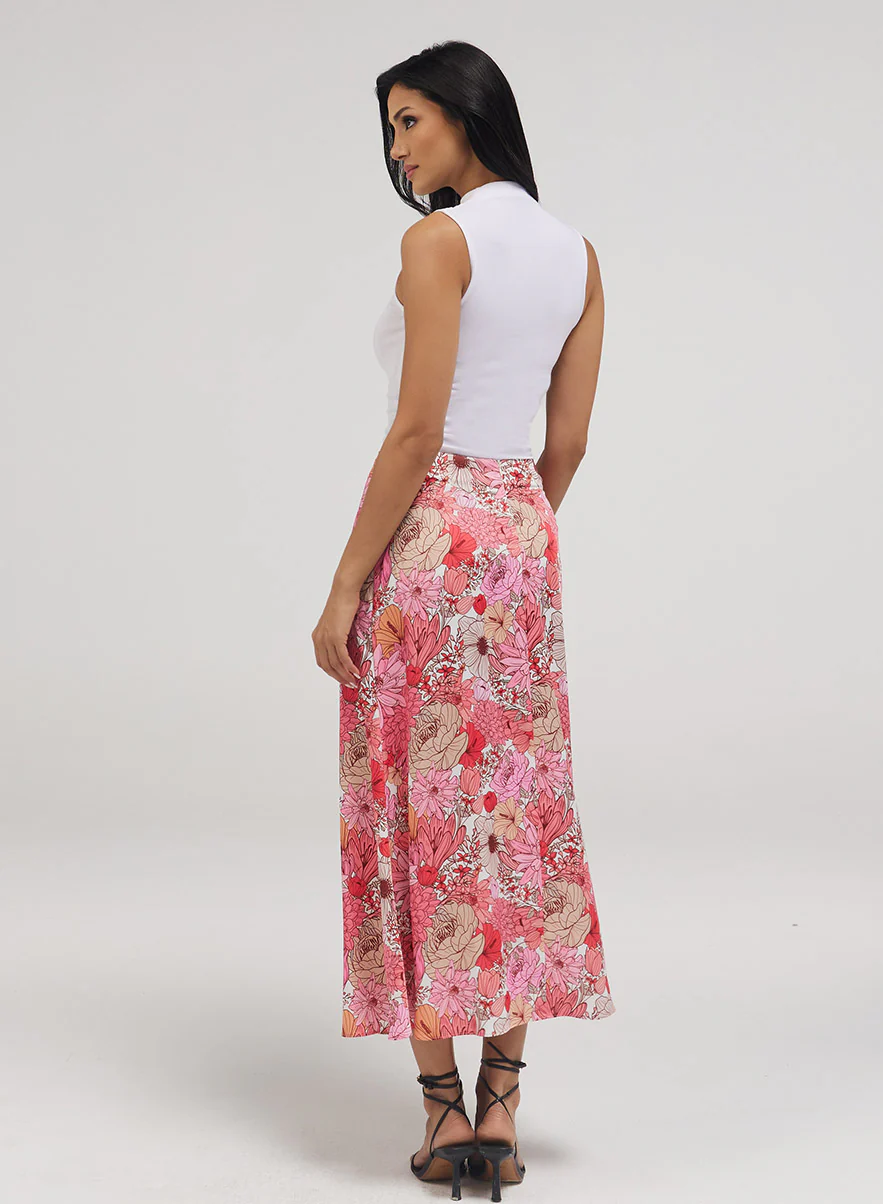 Flower Printed Satin Skirt - Image 6