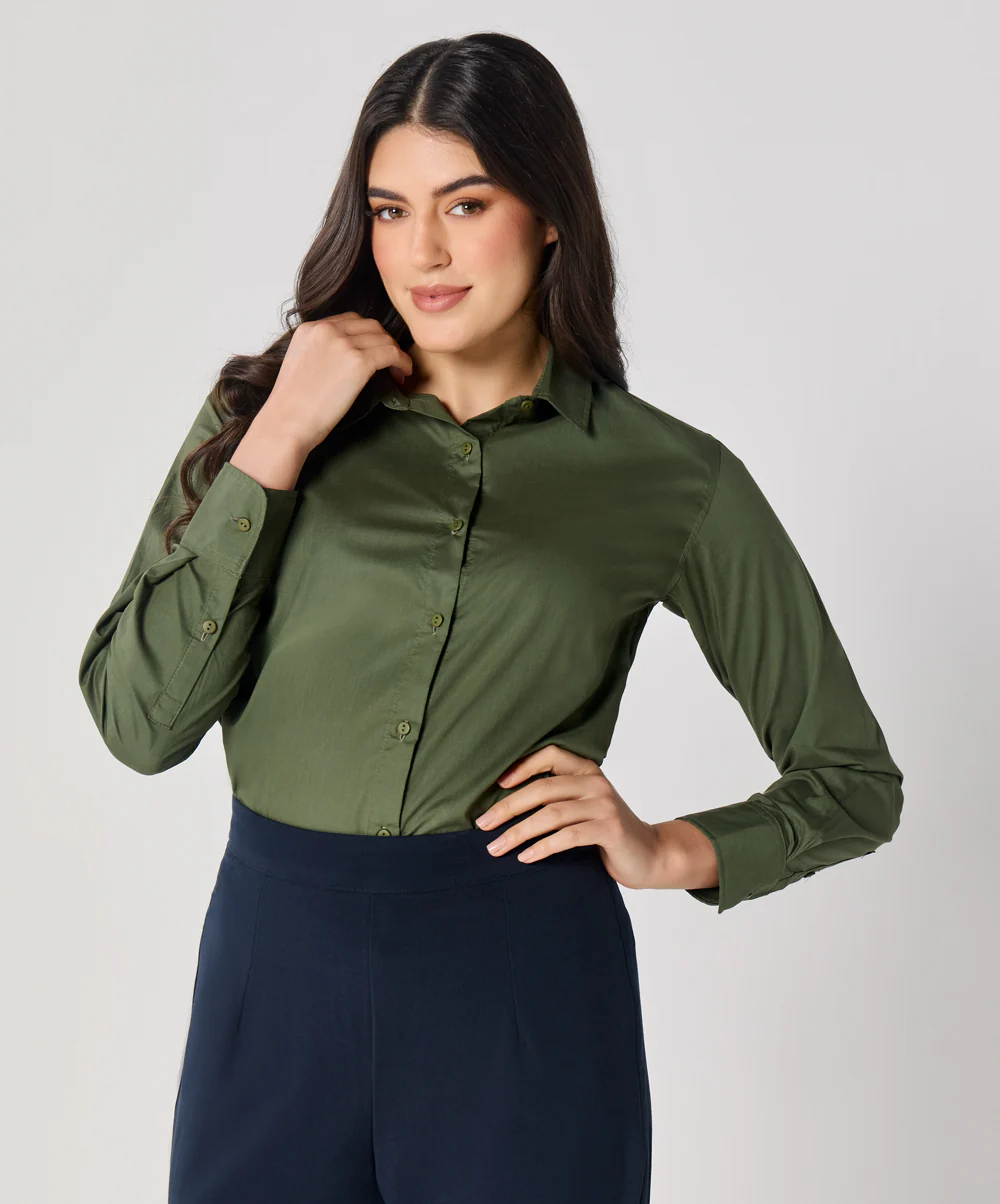 Formal Cotton Dark Green Shirt - Image 2