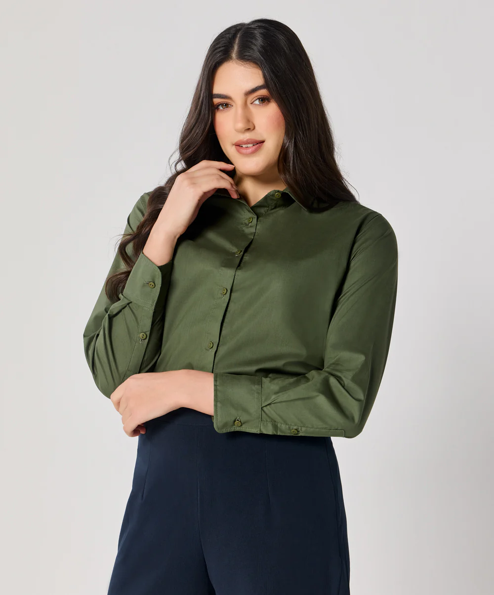 Formal Cotton Dark Green Shirt - Image 3