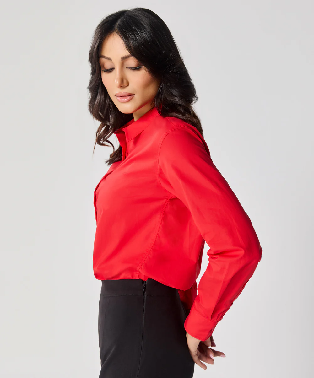 Formal Cotton Red Shirt - Image 3