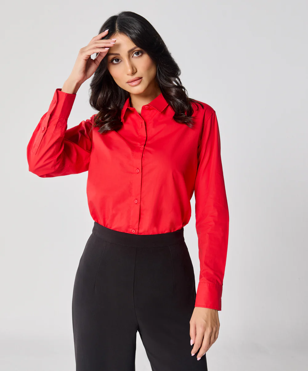 Formal Cotton Red Shirt - Image 7