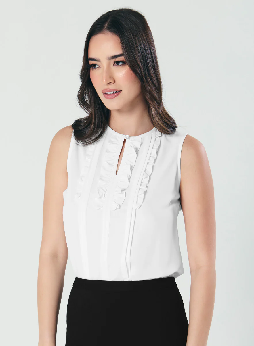 Frill And Pintuck Detailed Off-White Top - Image 4