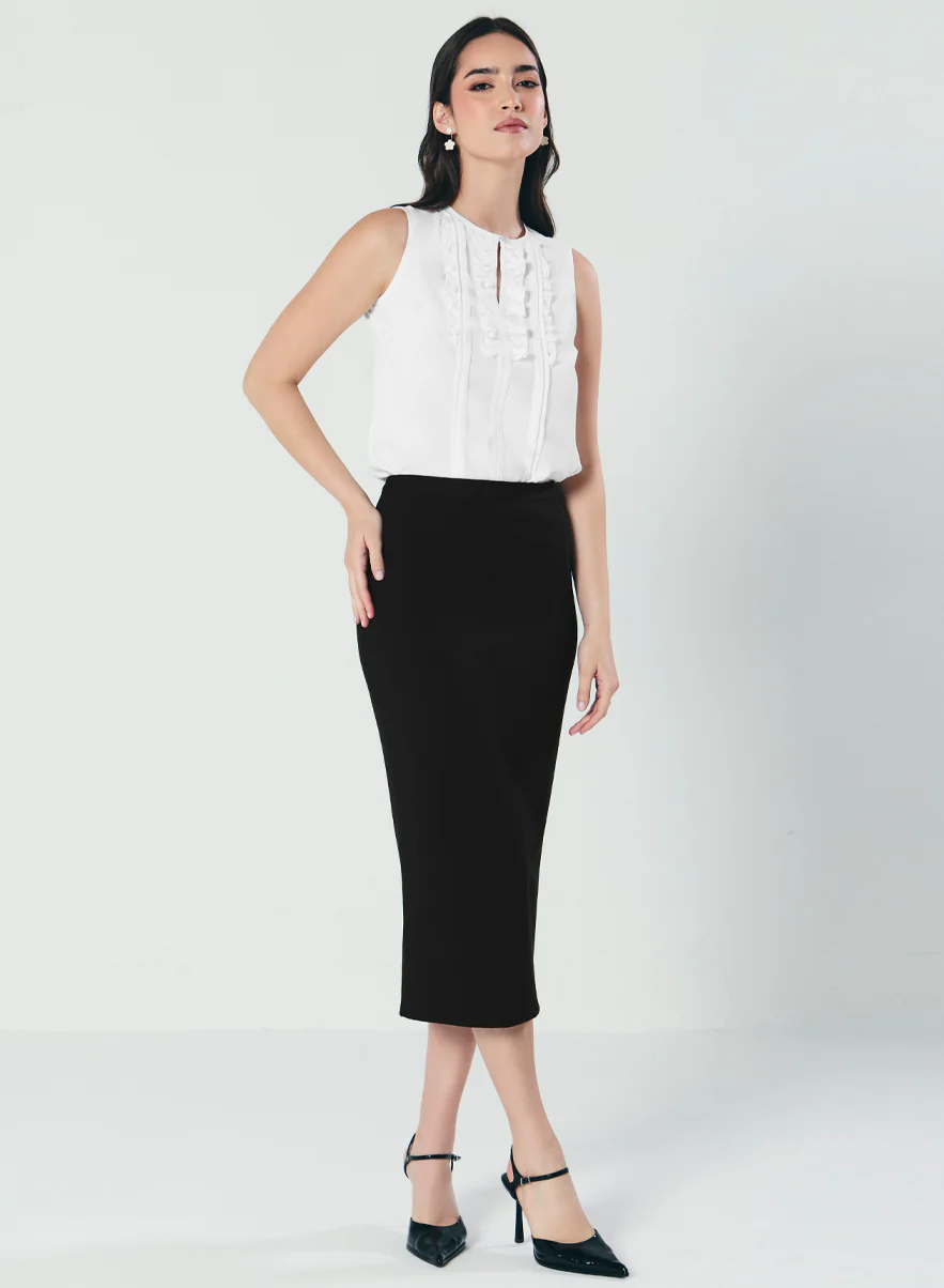 Frill And Pintuck Detailed Off-White Top - Image 6