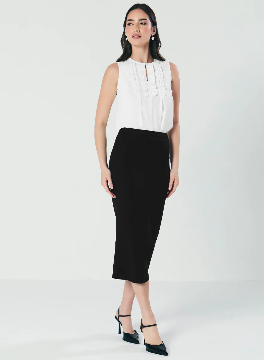Frill And Pintuck Detailed Off-White Top - Image 7