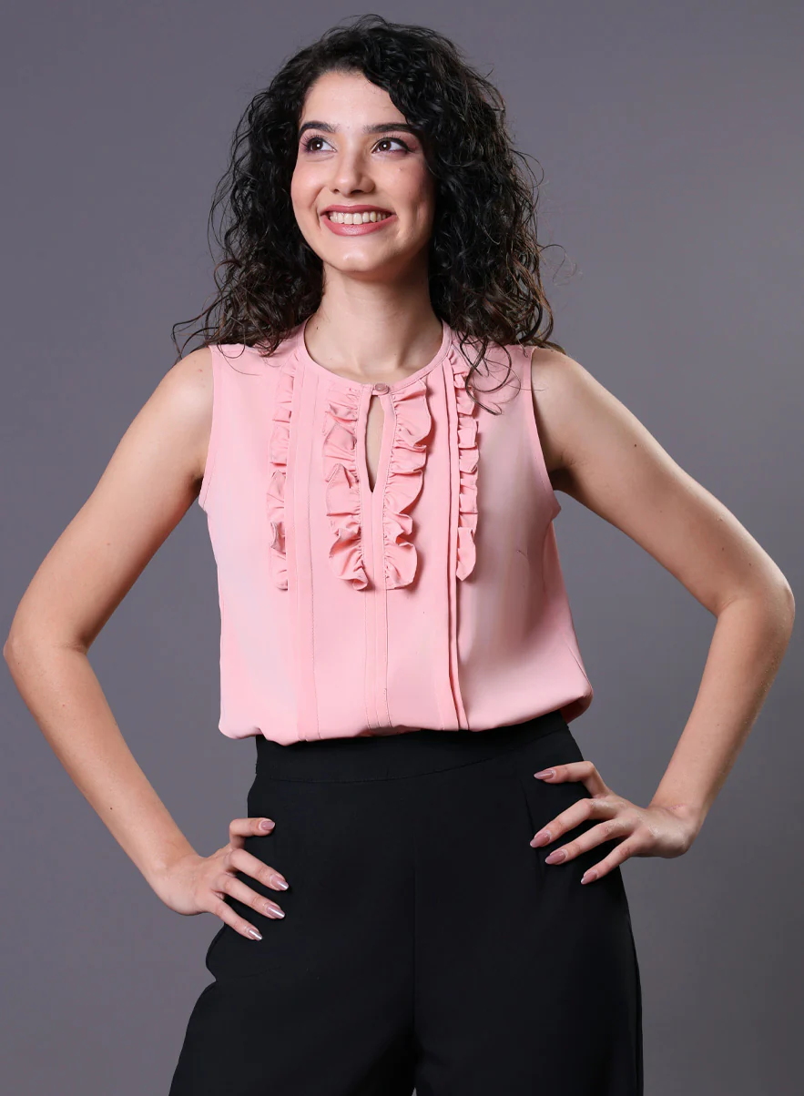 Frill Pintuck Light Pink Top - Image 4