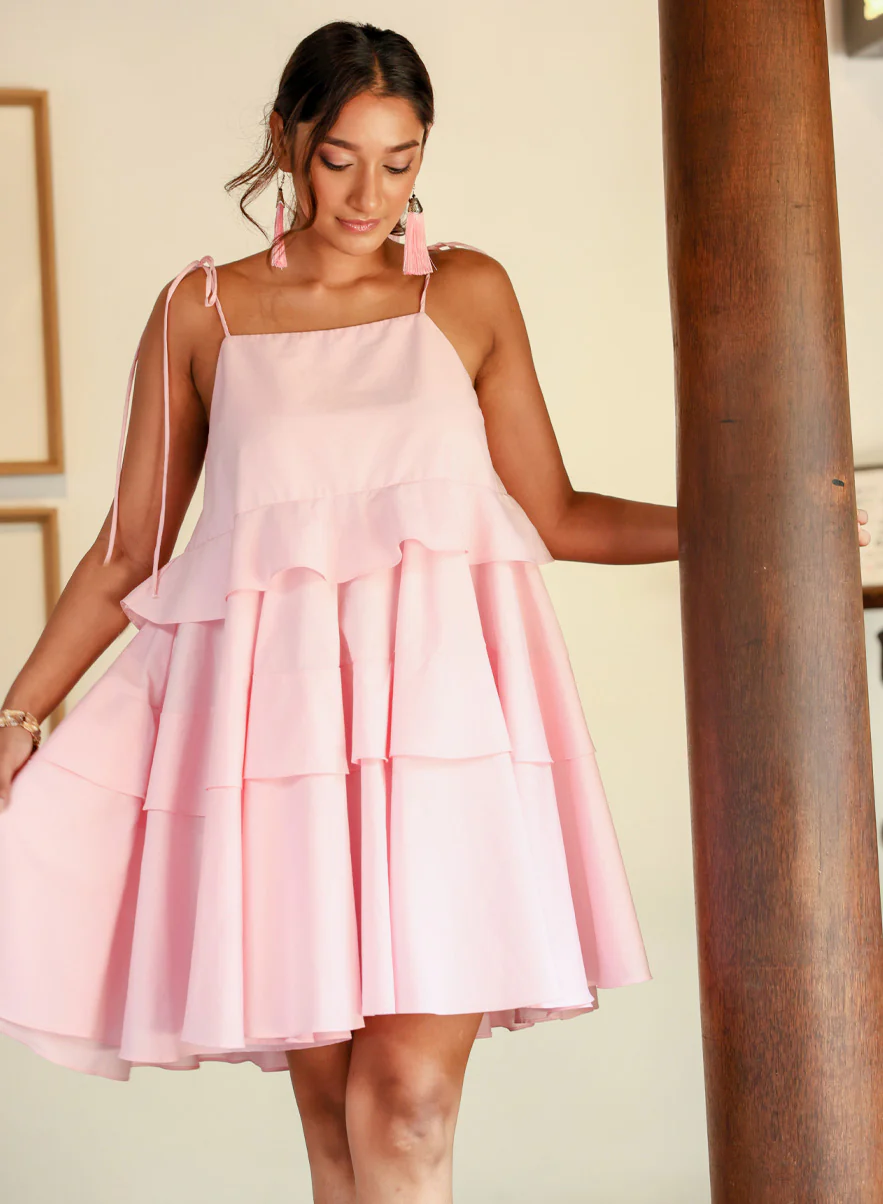 Frilled Cotton Mini Dress - Image 8