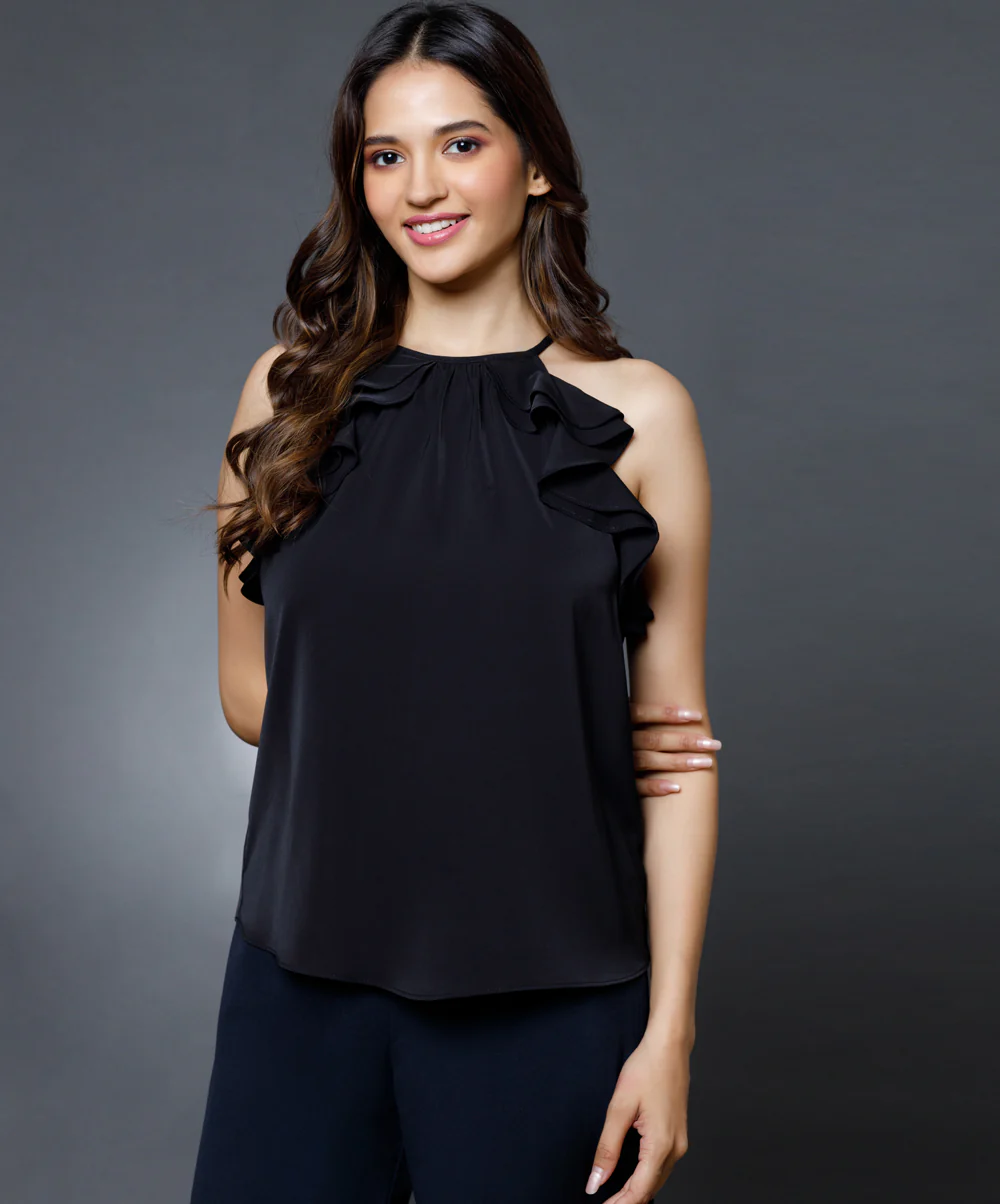 Frilled Halter Neck Chiffon Top - Image 3