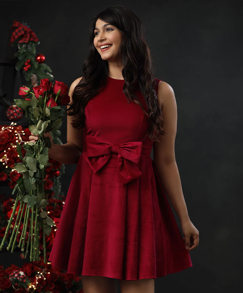 Front Bow Mini Christmas Dress