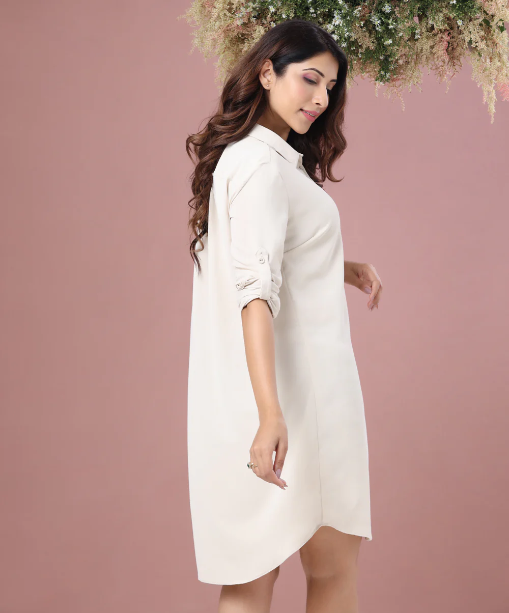 Front Buttoned Long Sleeve Shirt Dress - Image 2