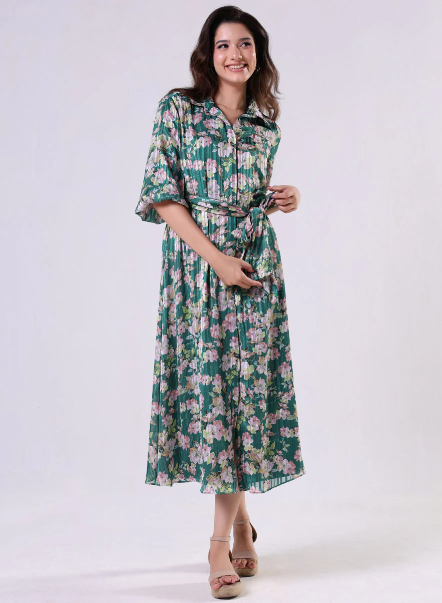 Front Buttoned Printed Dress