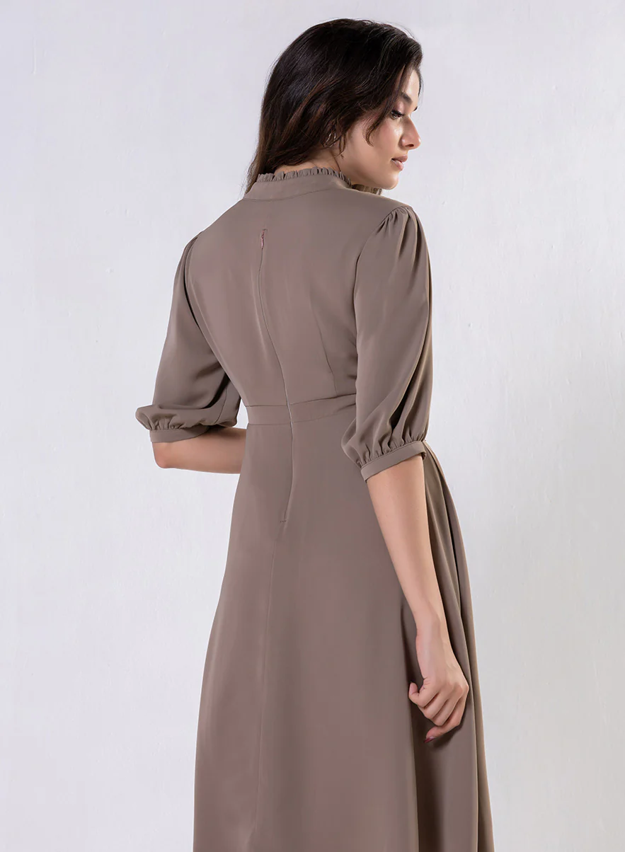 Front Buttoned Solid Chiffon Dress - Image 6