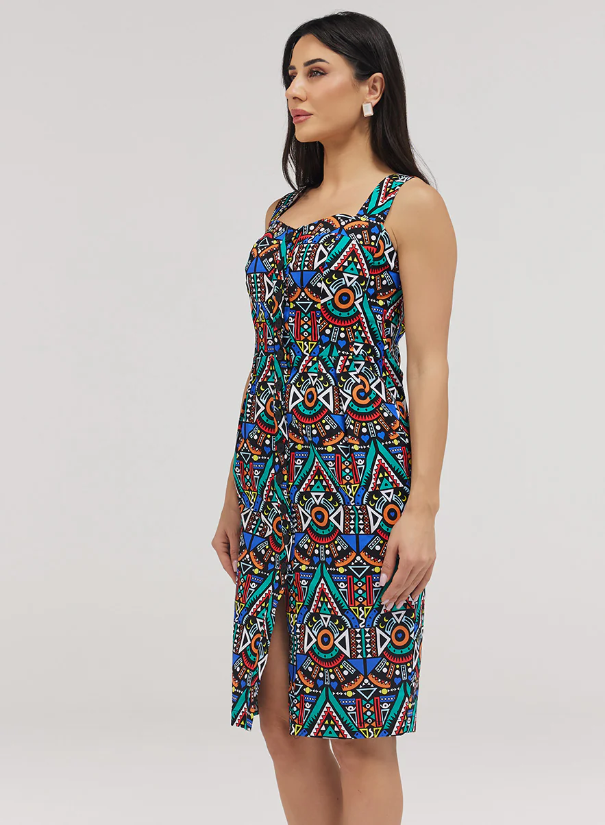 Front Buttoned V bra Cut Dress With Thick Straps - Image 2