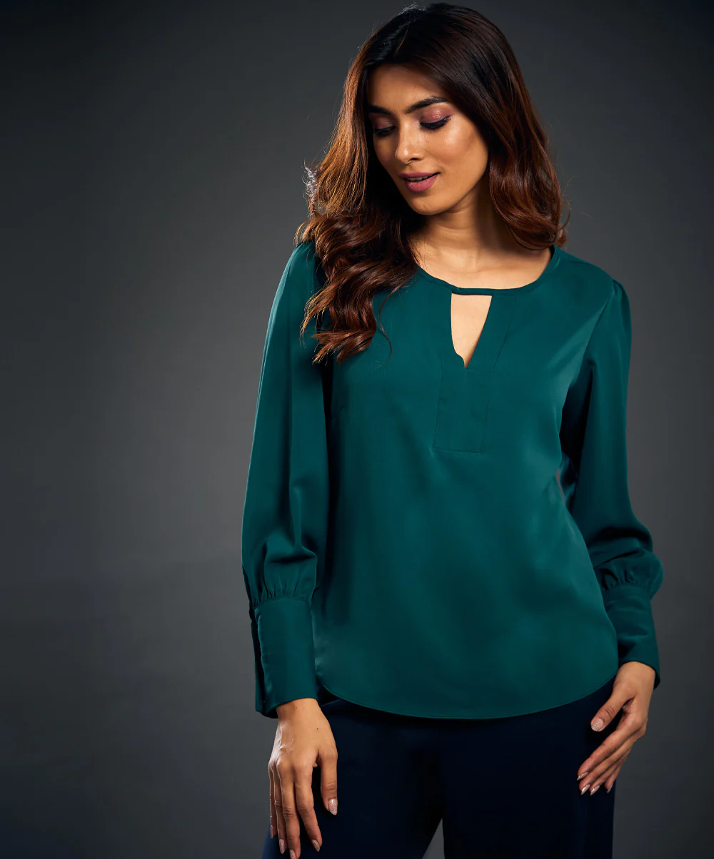 Front Detailed And Long Sleeve Chiffon Top - Image 3