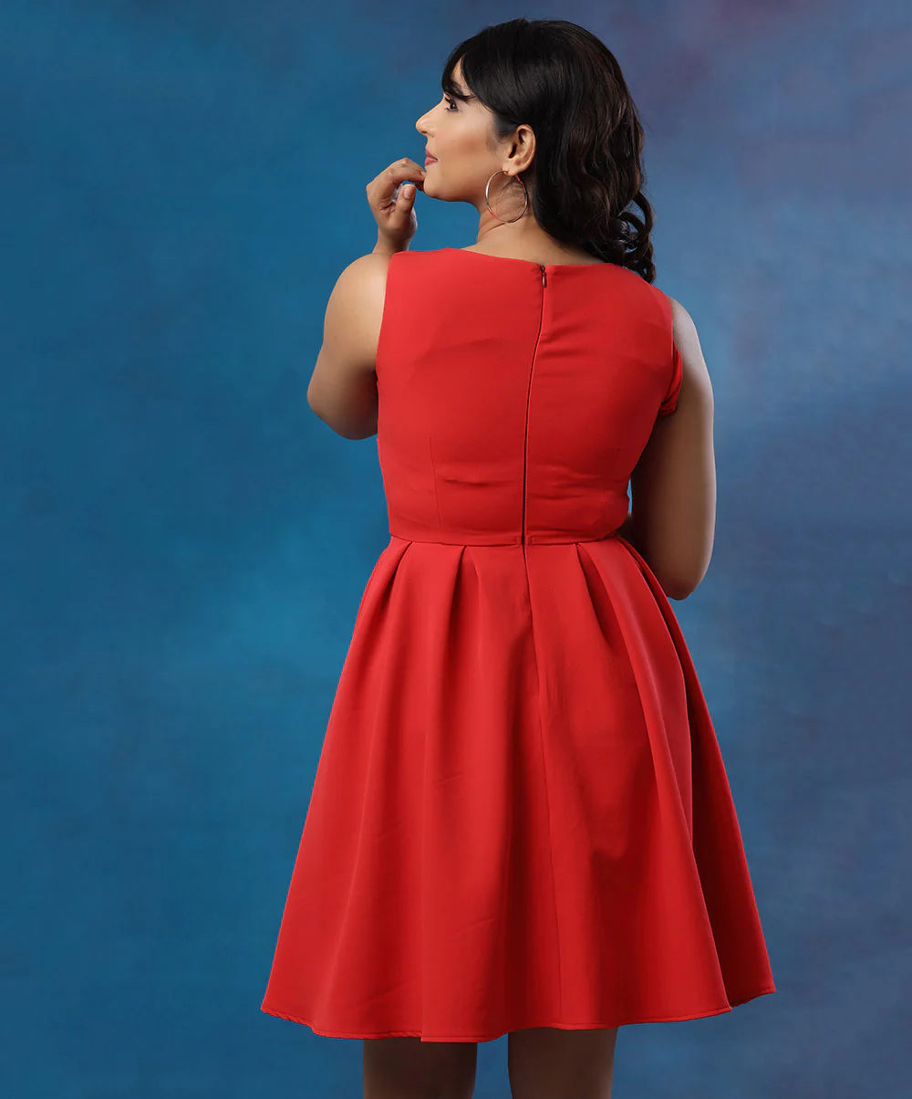 Front Open Pleated Red Dress - Image 2