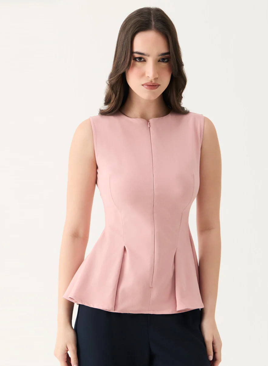 Front Open Sleeveless Top - Pink - Image 3