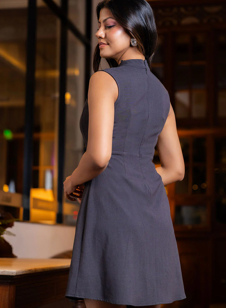 Front Paneled Mini Dress With Flaps -Black - Image 5