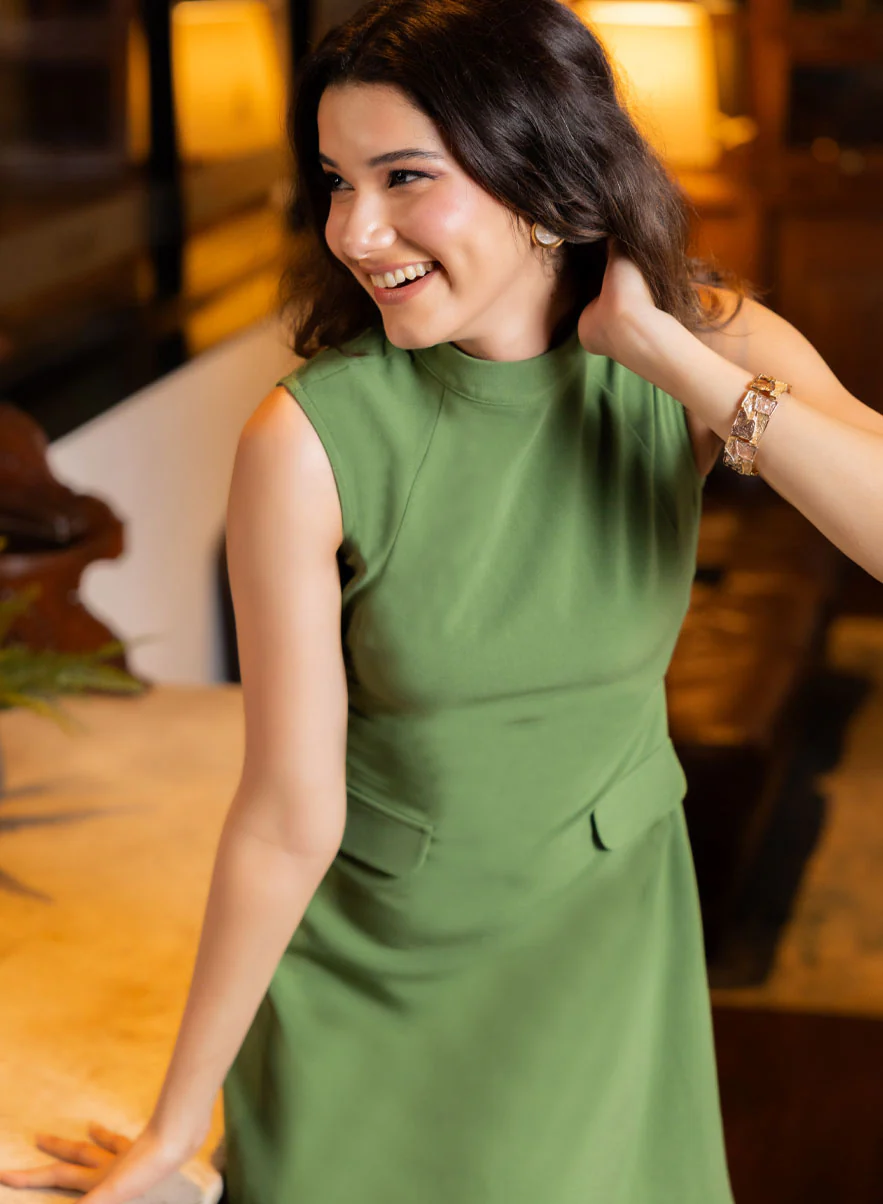 Front Panelled Mini Dress With Flaps - Green - Image 10