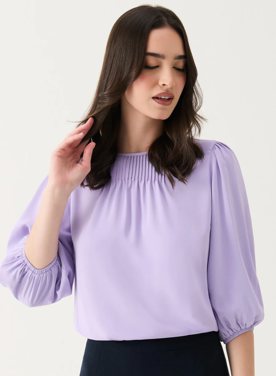 Front Pin-Tuck Neck Detailed Long-Sleeve Top - Image 5