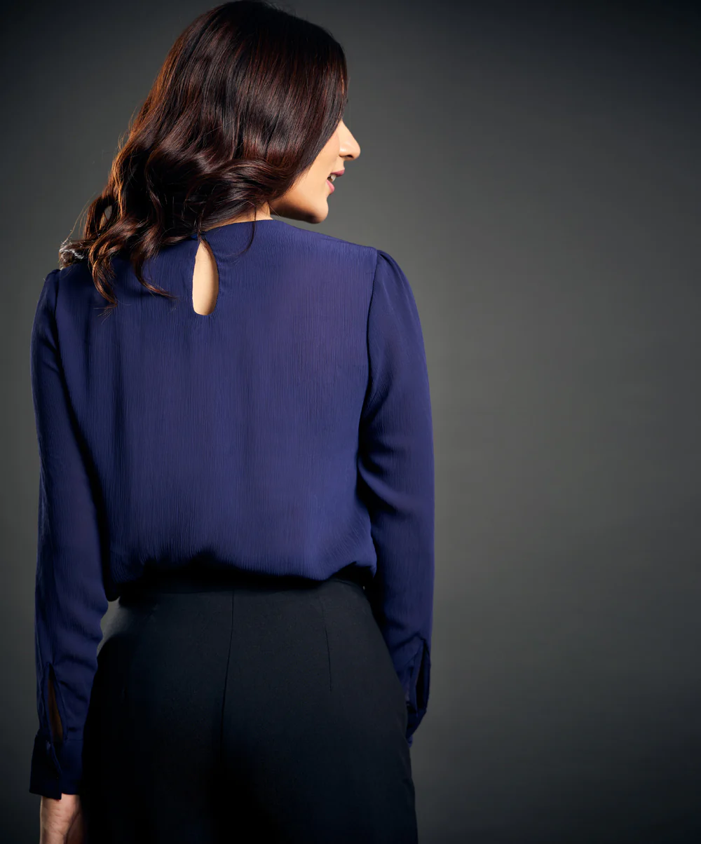 Front Pintuck Chiffon Blue Top - Image 5