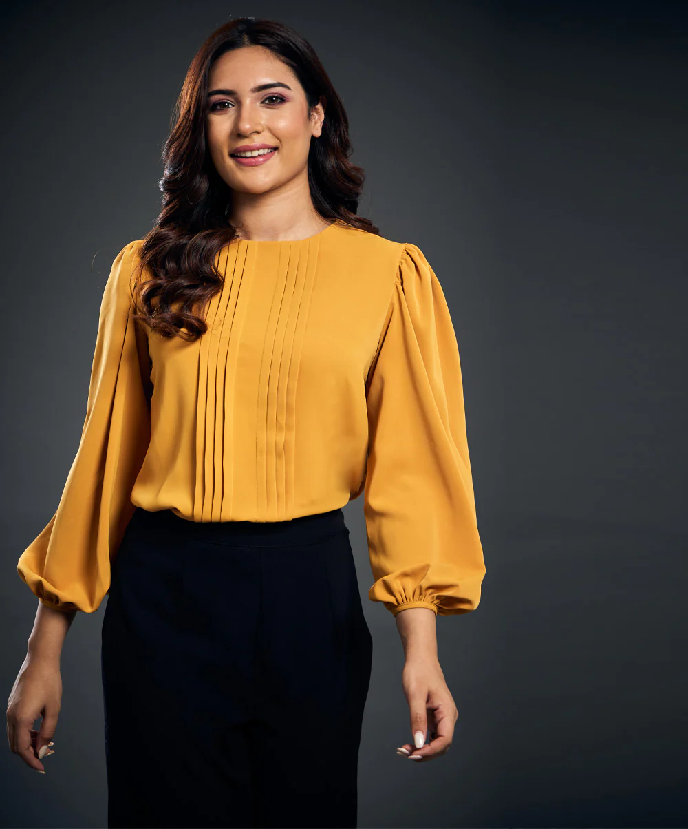 Front Pintuck Mustard Top - Image 4