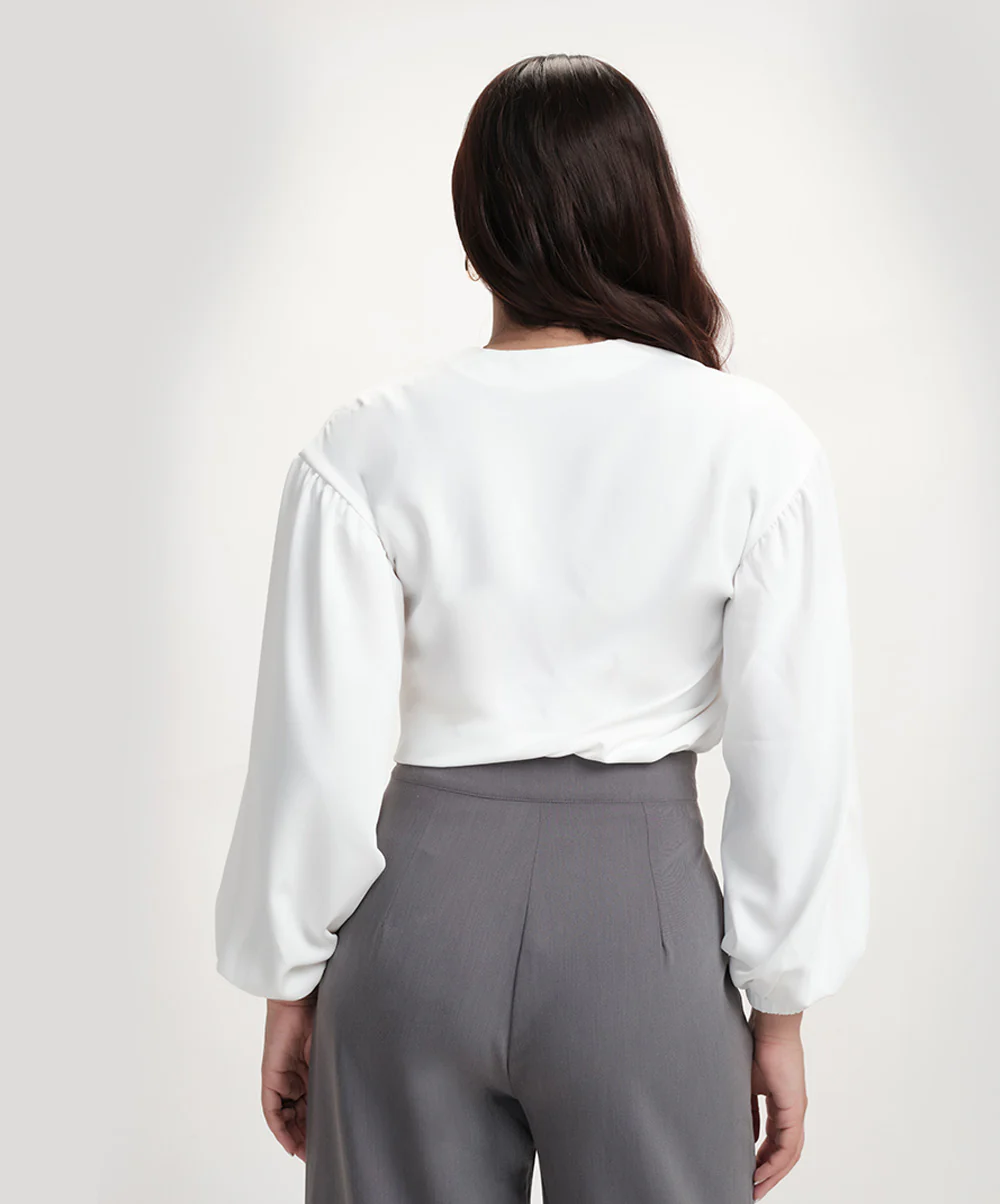 Front Slit Chiffon Long Sleeve Top - Image 3