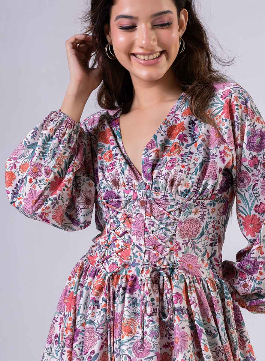 Front Tie Satin Printed Dress - Image 5