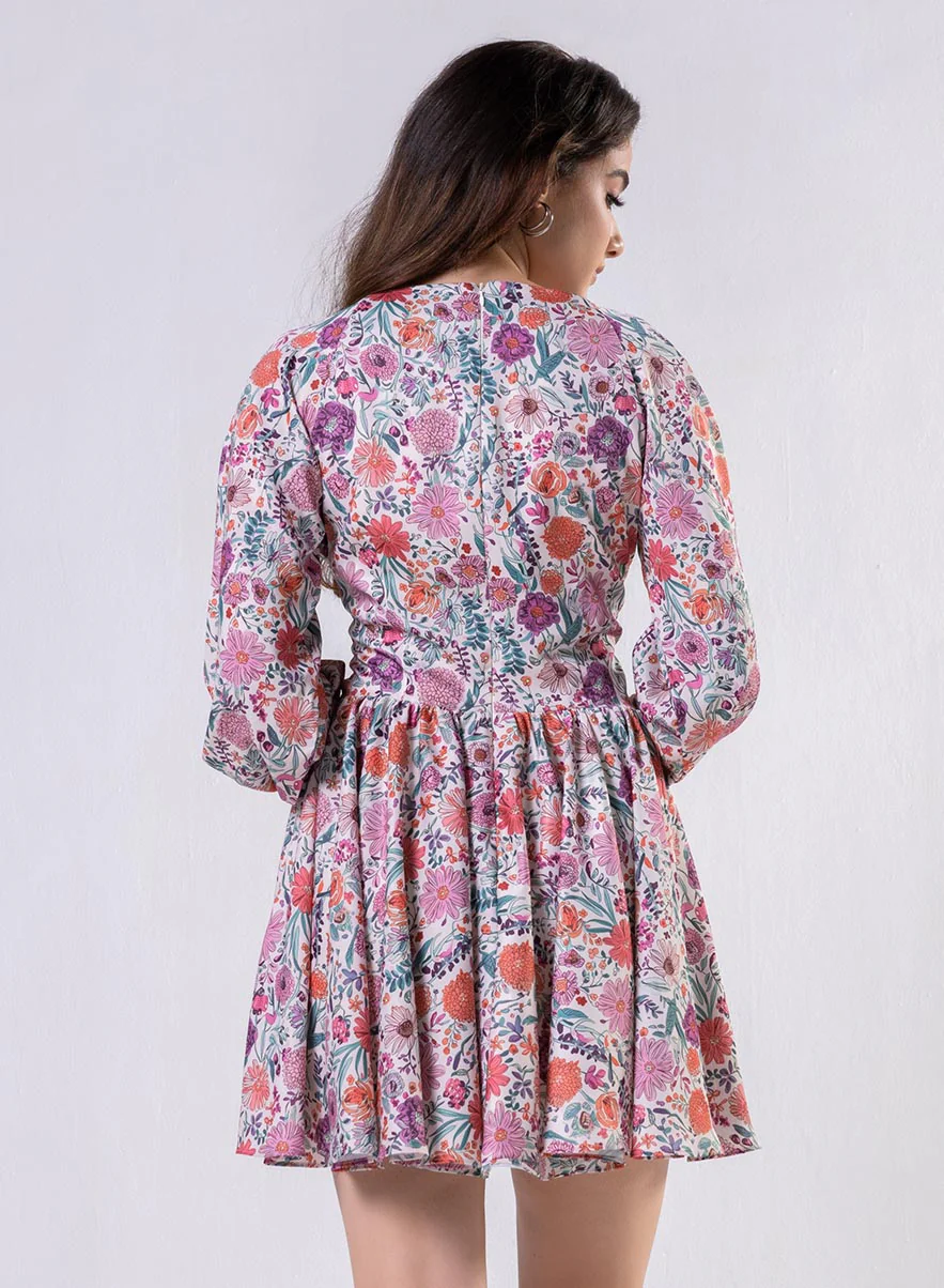 Front Tie Satin Printed Dress - Image 6