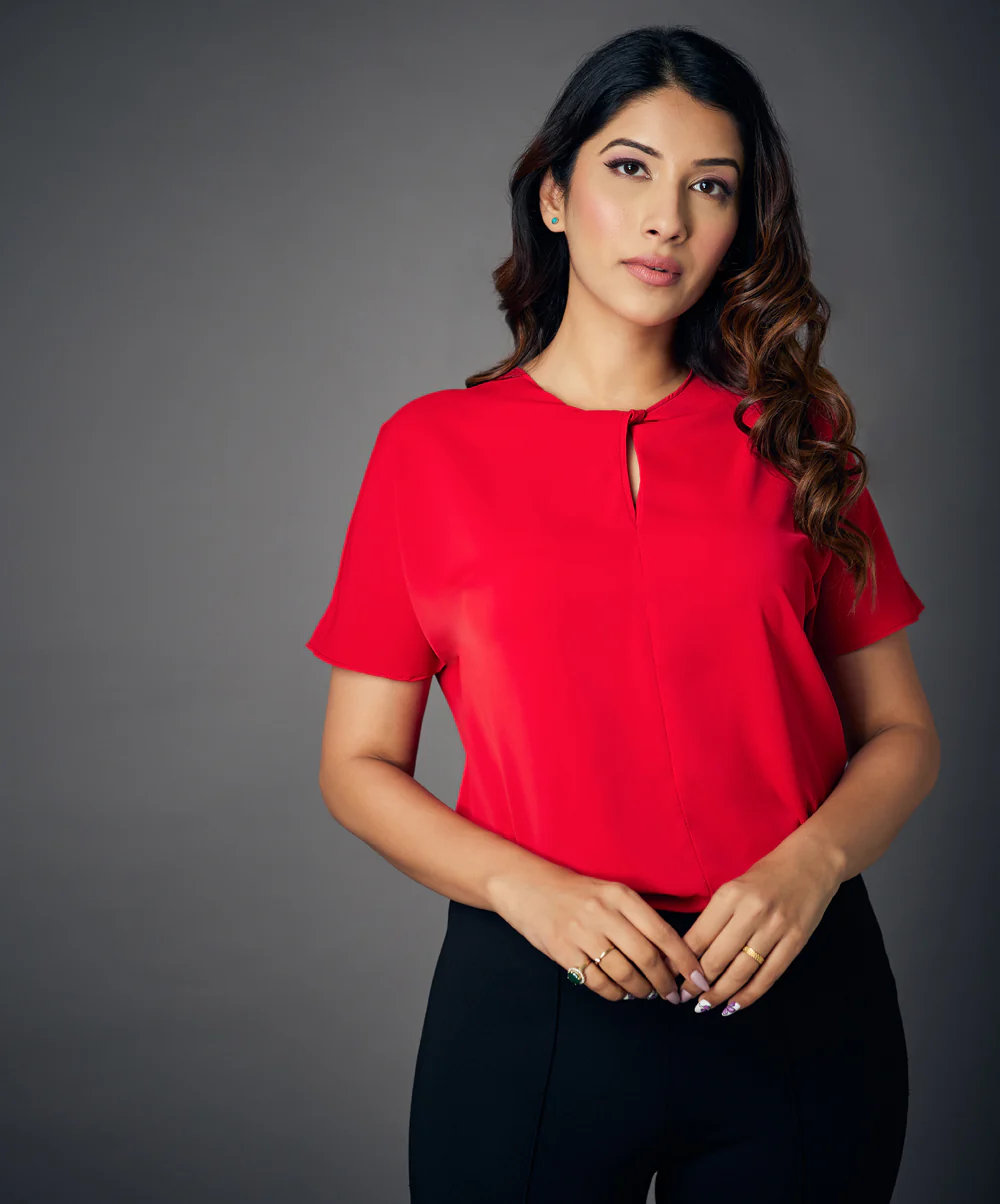 Front Twisted Short Sleeve Red Top - Image 3