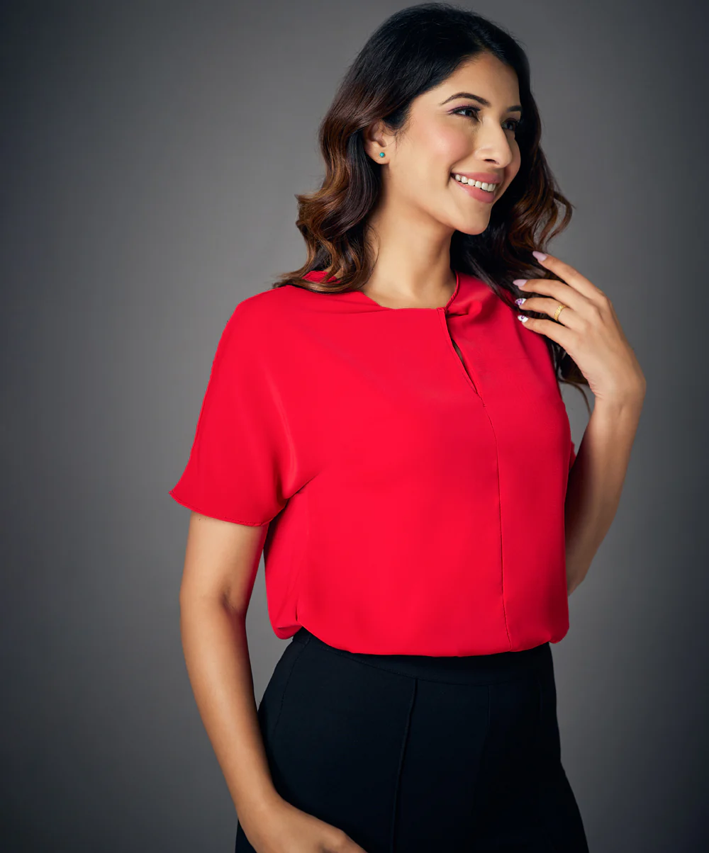 Front Twisted Short Sleeve Red Top - Image 4