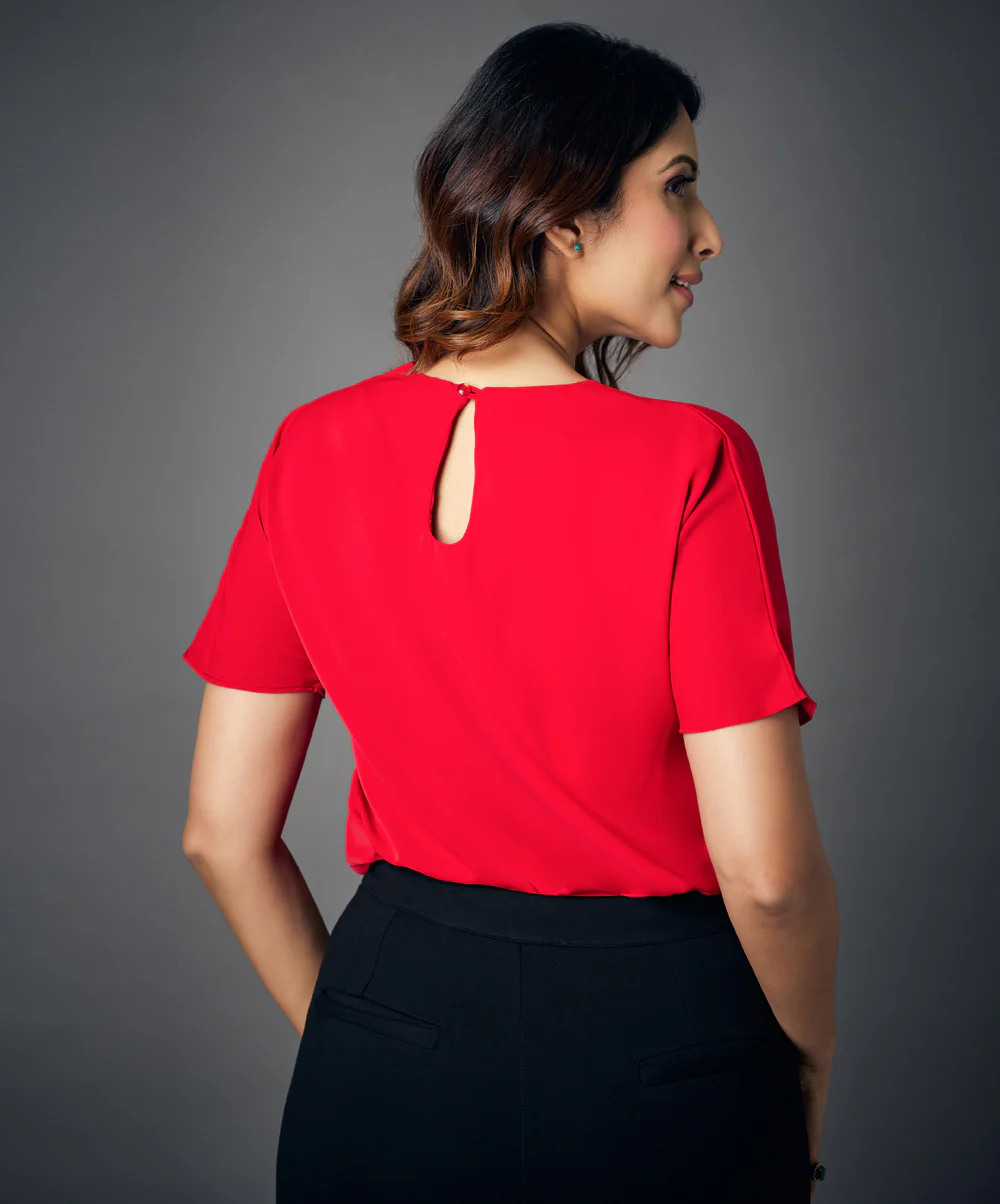 Front Twisted Short Sleeve Red Top - Image 5