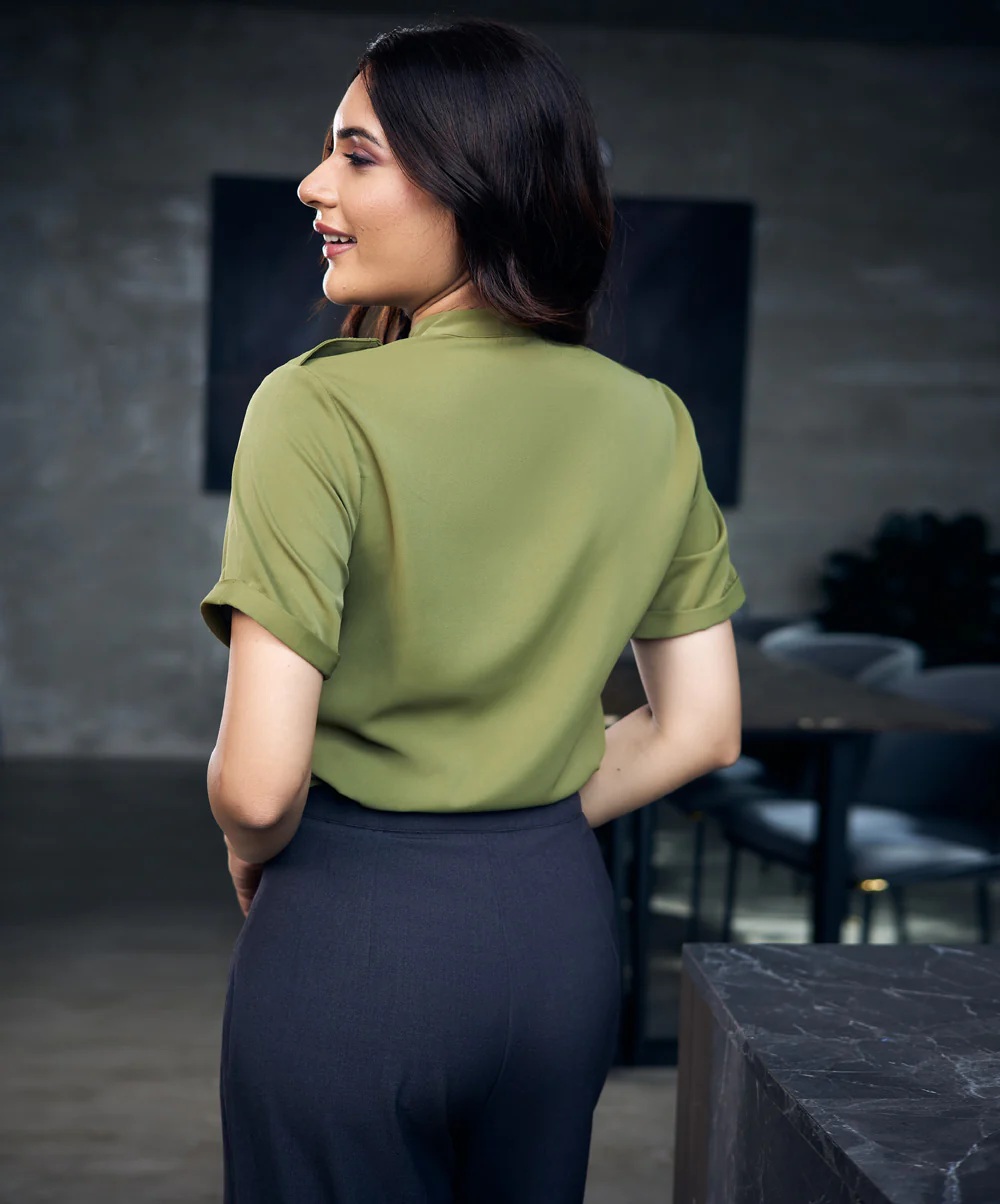 Gold Button Attached Chiffon Top - Image 2