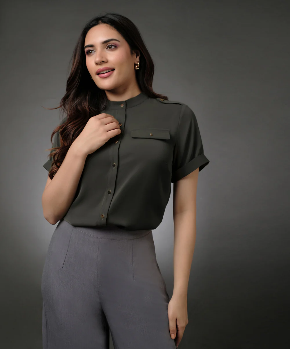 Gold Button Attached Grey Top - Image 2