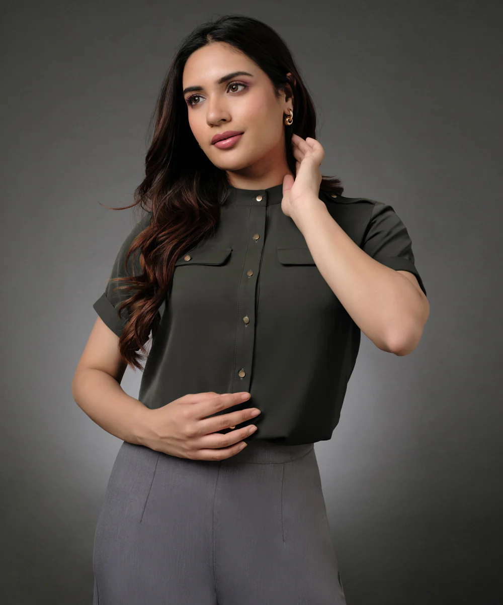 Gold Button Attached Grey Top - Image 3