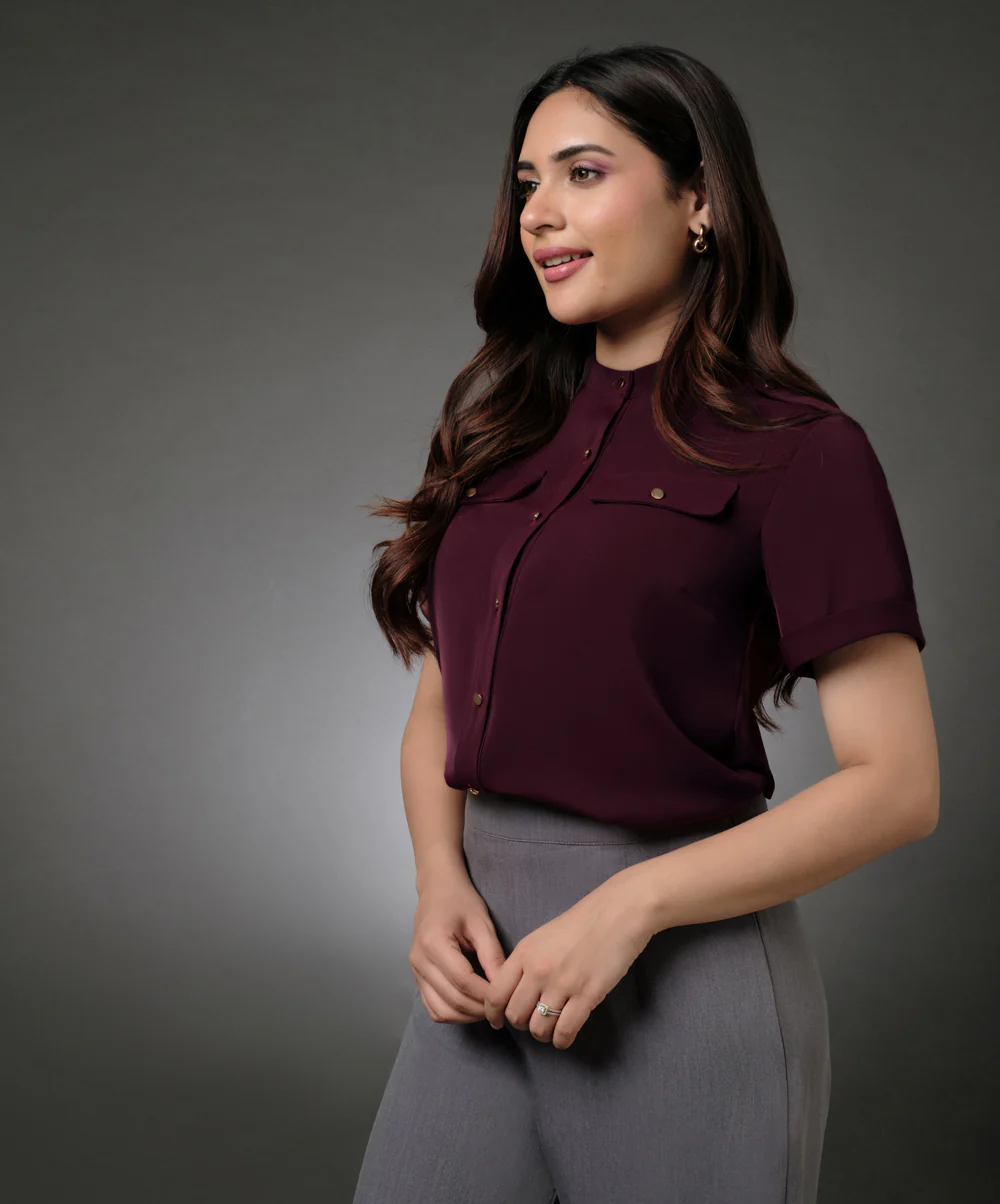 Gold Button Attached Maroon Top - Image 2
