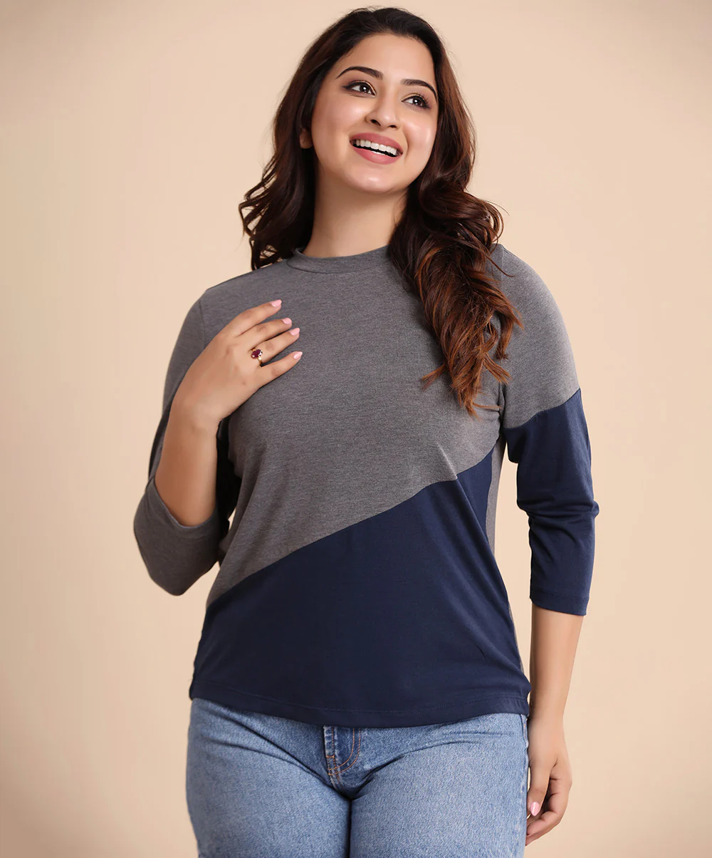 Gray Navy Double Panel Contrast Tshirt