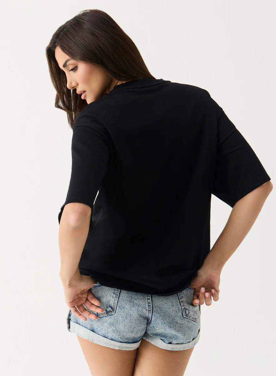Grey Color Printed Rose Oversized T-shirt - Image 4