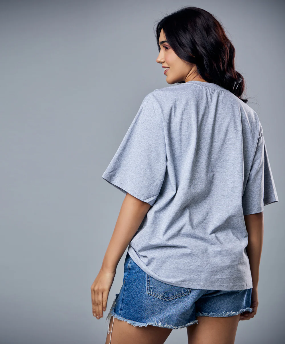 Grey Marl Solid Oversized Tshirt - Image 3