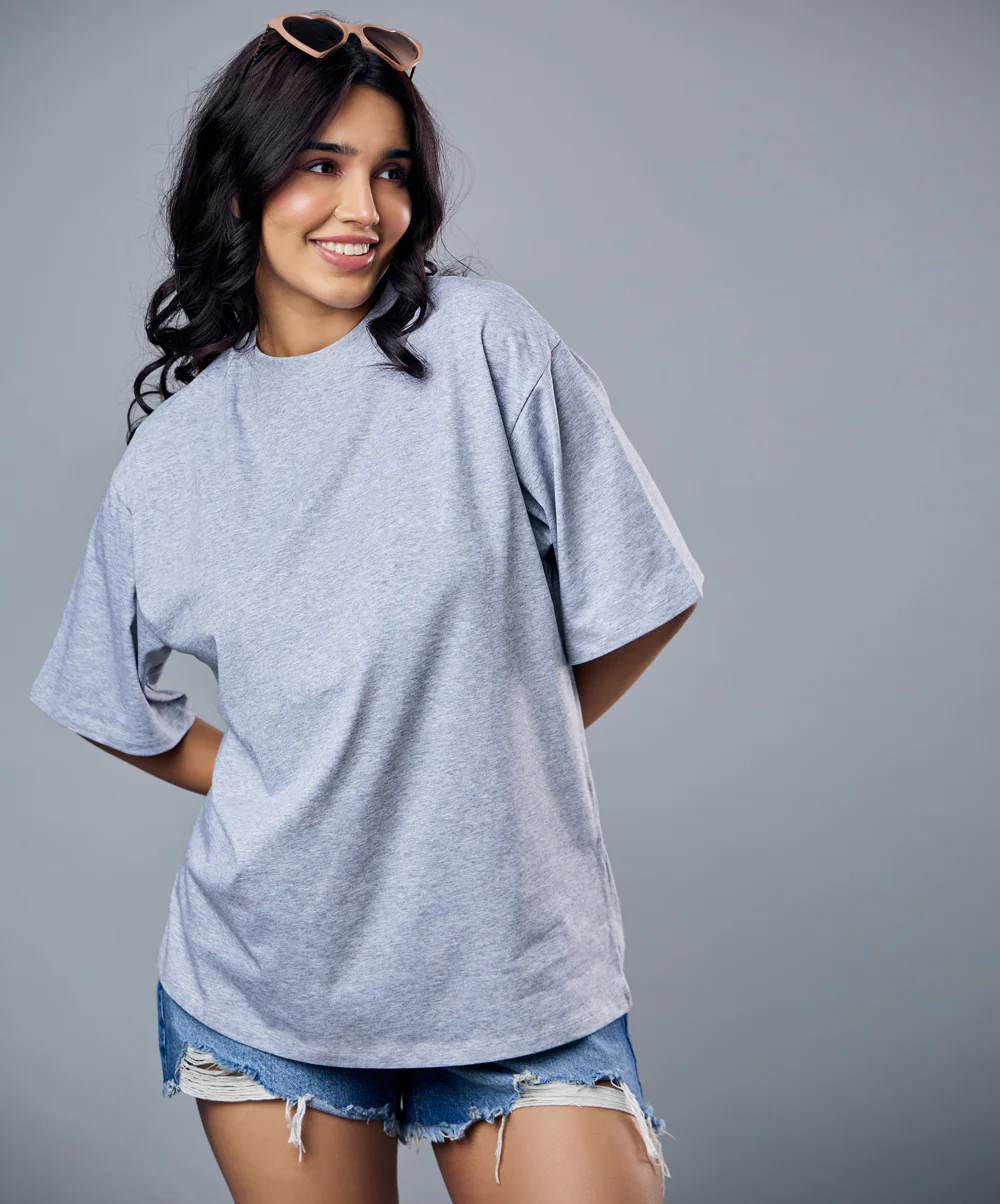 Grey Marl Solid Oversized Tshirt - Image 5