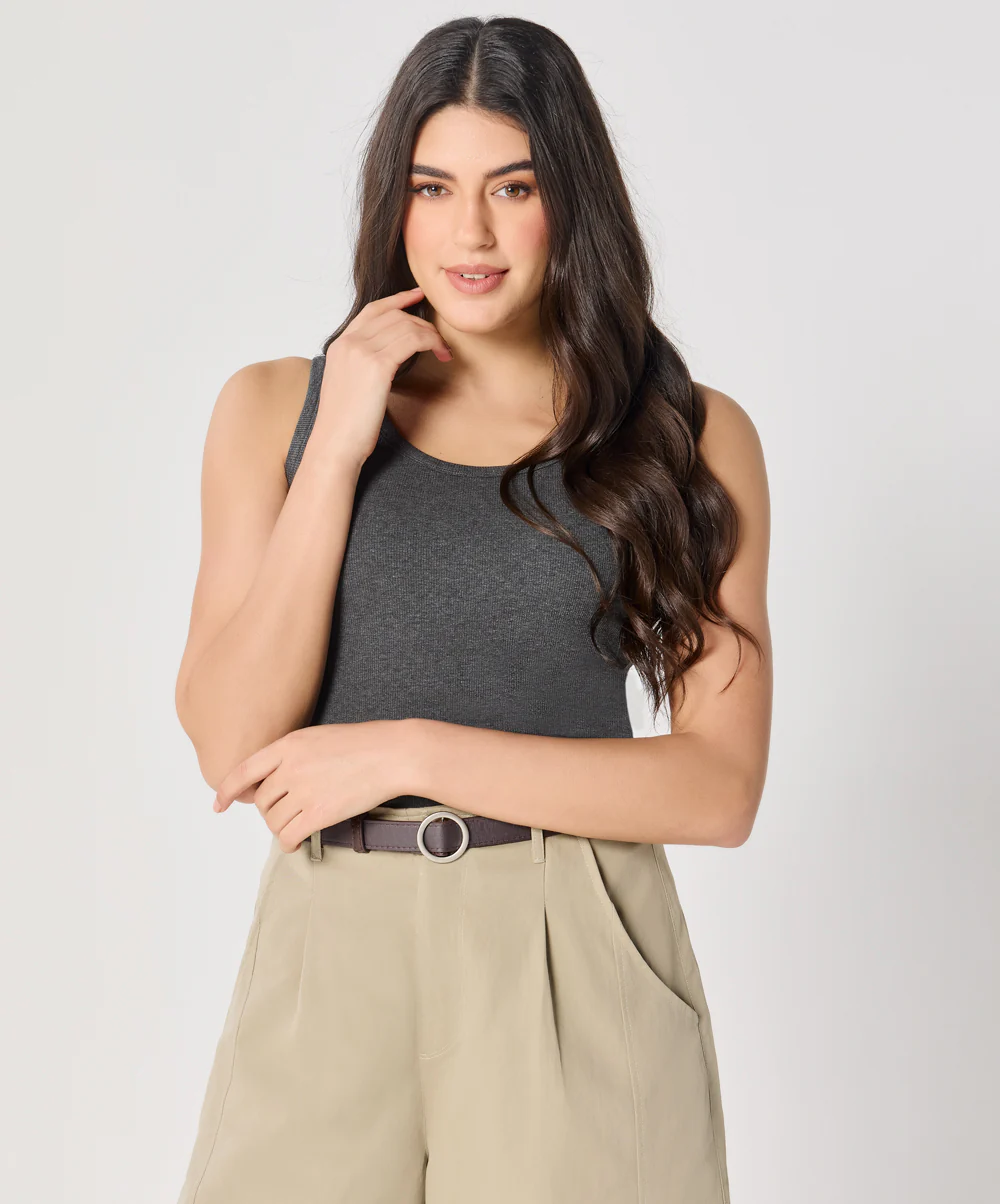 Grey Rib Cami Top - Image 2