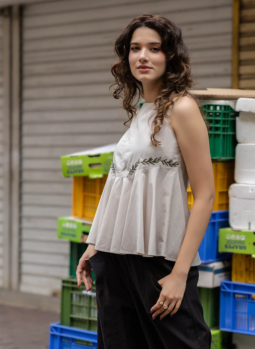 Half Peplumed Sleeveless Embroidered Top - Image 3